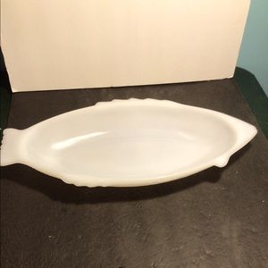 Vintage 1940’s Ornate 18in Glasbake Fish Milk Glass platter